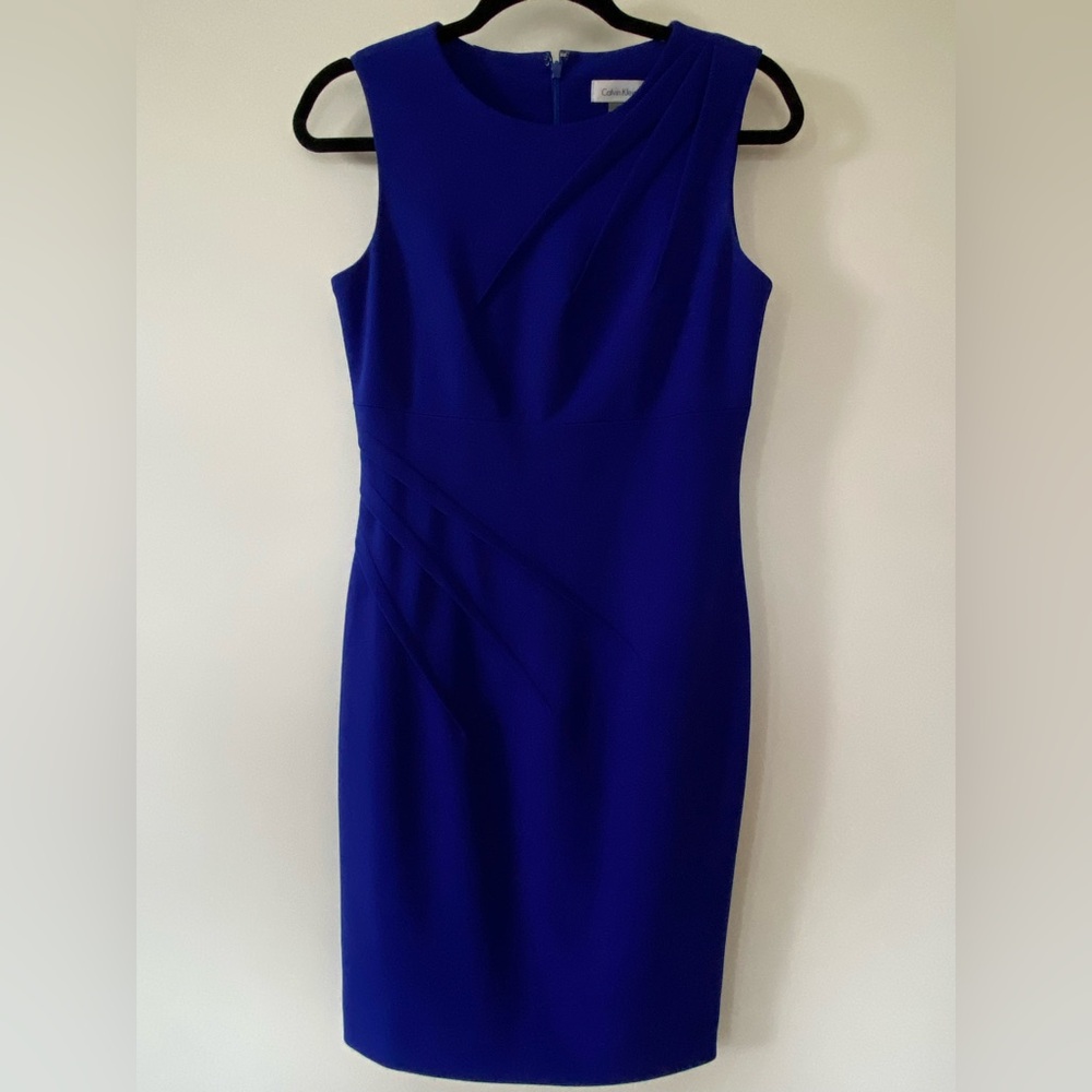 Calvin Klein Ultramarine Sideburst Sleeveless Ruched Pencil Dress Size 4